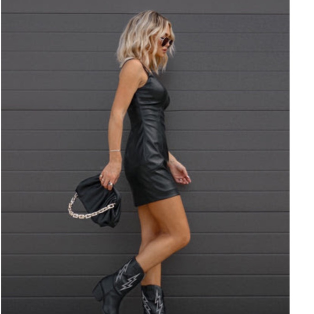 SOLD Vici taking over the world faux leather mini dress- xs